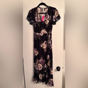 Flower pattern black dress